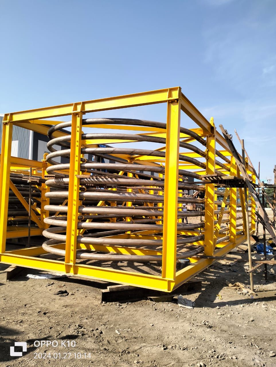 Yellow structural steel frame fabrication